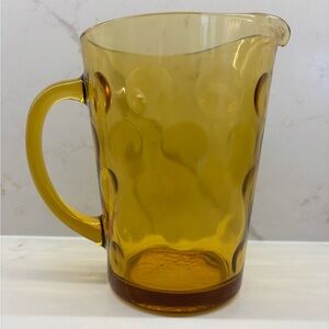 Vintage Hazel Atlas Amber Glass Pitcher El Dorado Circle Pattern Solid Glass